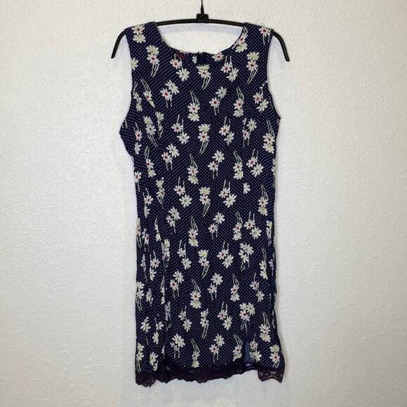 Esprit Sleeveless Mini Slip Dress Floral & Polka Dot Vintage Zipper Sz Sm Navy - Picture 1 of 14
